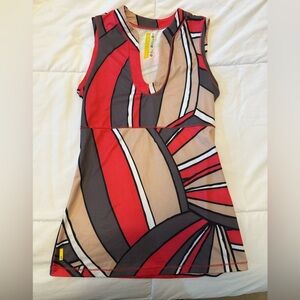 Lole Red and Tan Geometric moister wicking antibactial upf 50+ outdoor tank top